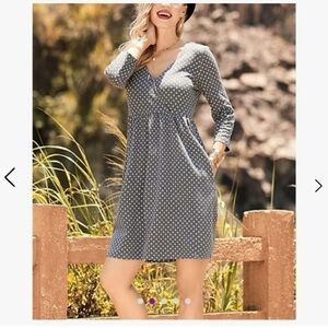 Suzanne Betro Heather Gray Dot Surplice Dress